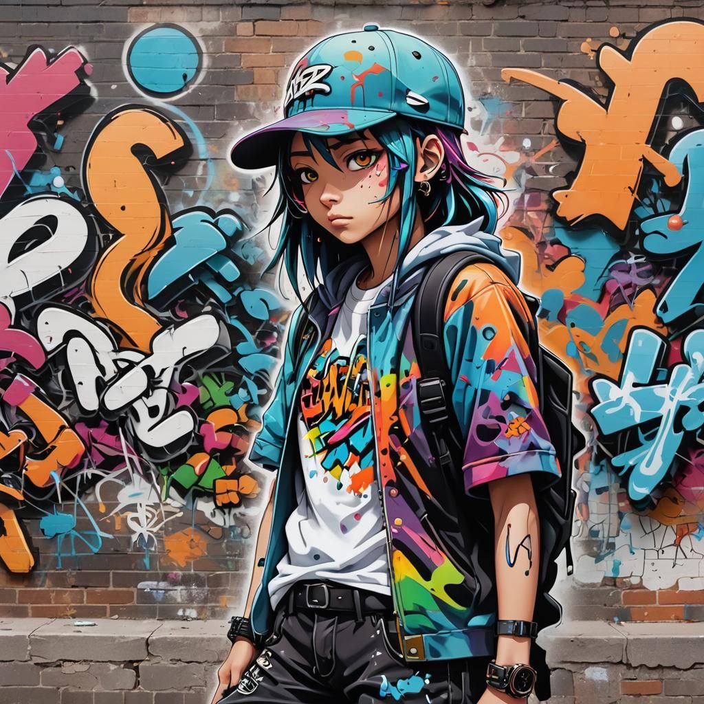 Graffiti Wild Style Wall Art with Anime Character