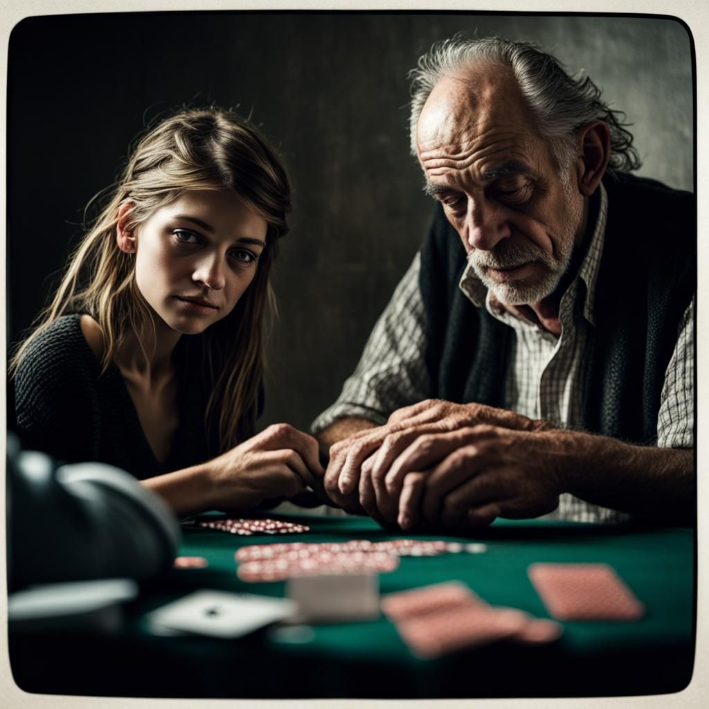 Girl Playing Poker, Close-Up Portrait