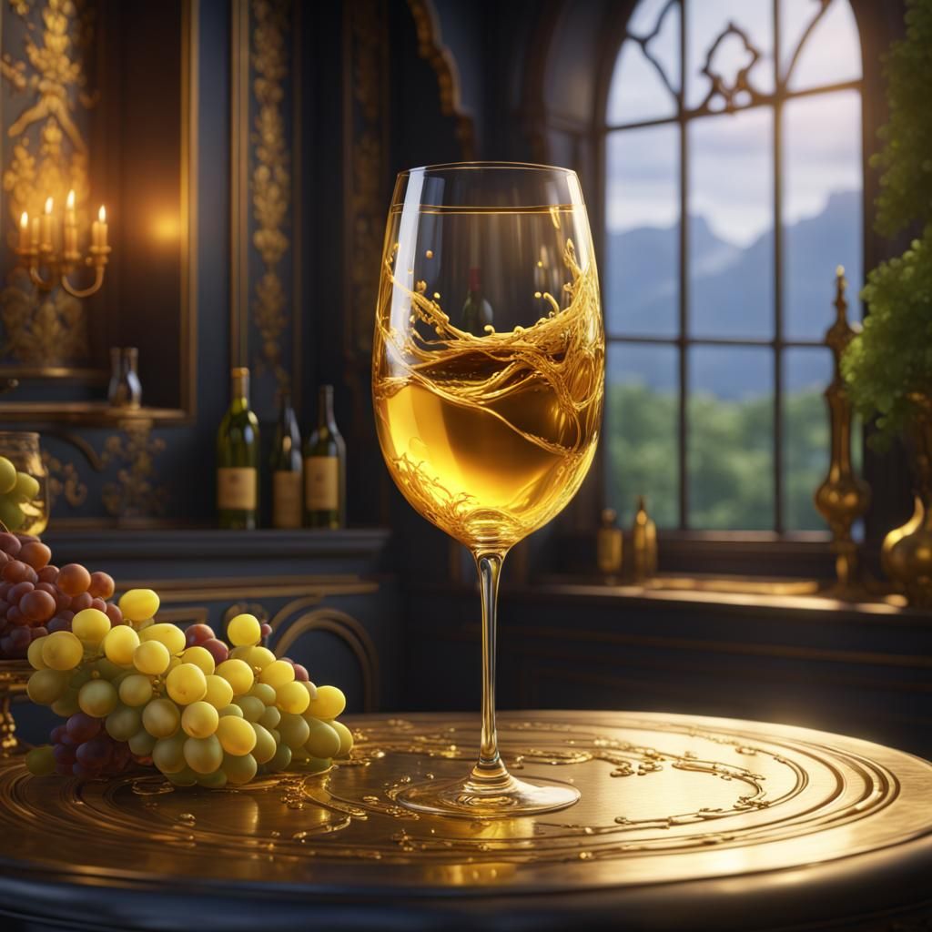 Golden Wine Still Life: Detailed Matte Painting