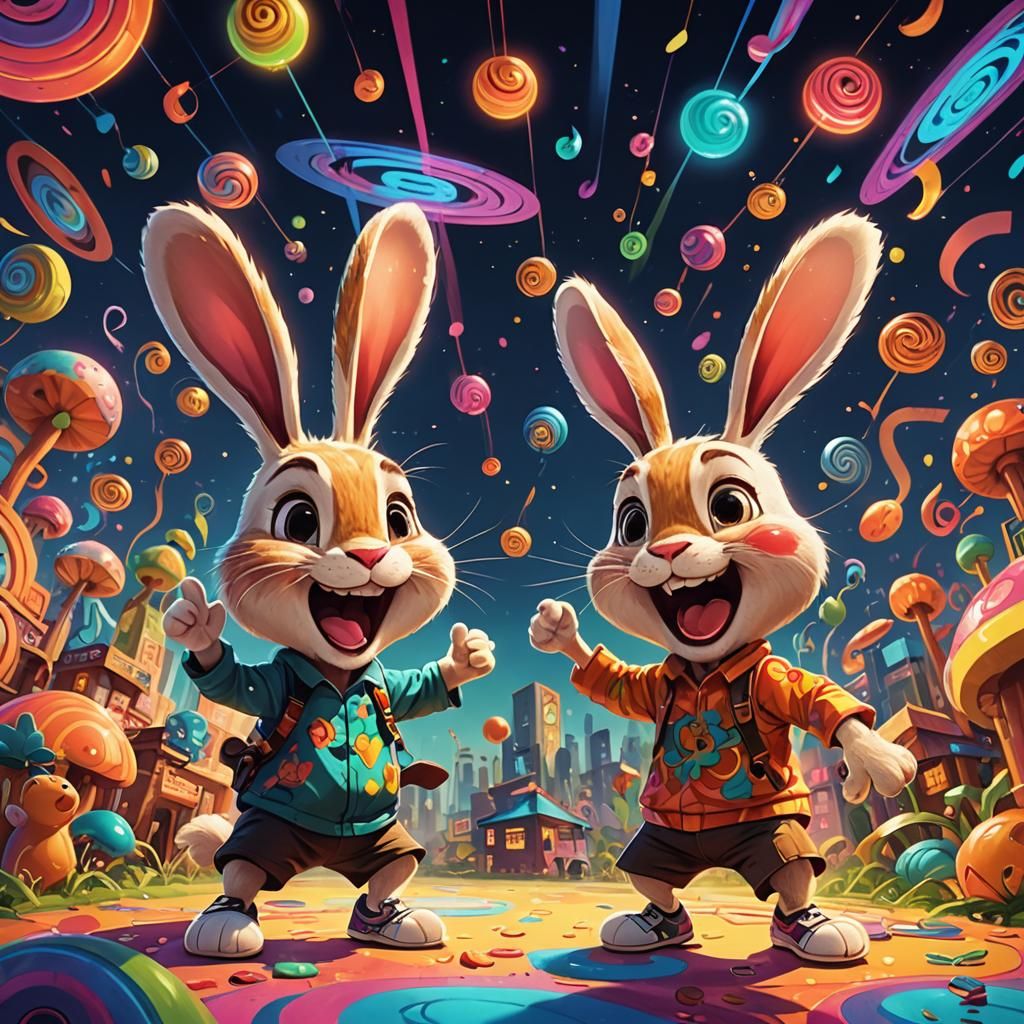 Psychedelic Looney Tunes Rabbits Laughing