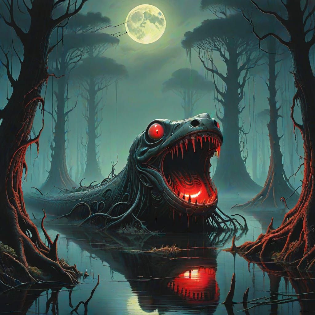 Dark Swamp Vampire Emerging from Mystical Waters