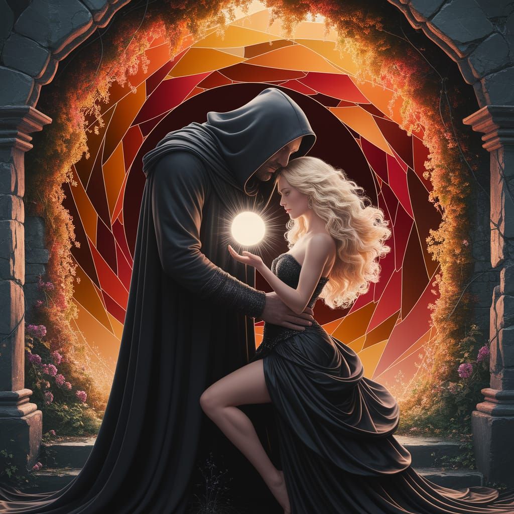 Kaleidoscopic Portal: Shadow and Light in Art Nouveau Style