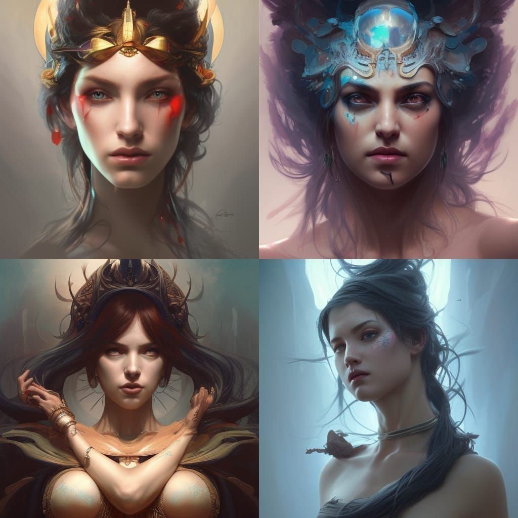 Goddess of Death Portrait in Art Nouveau Style