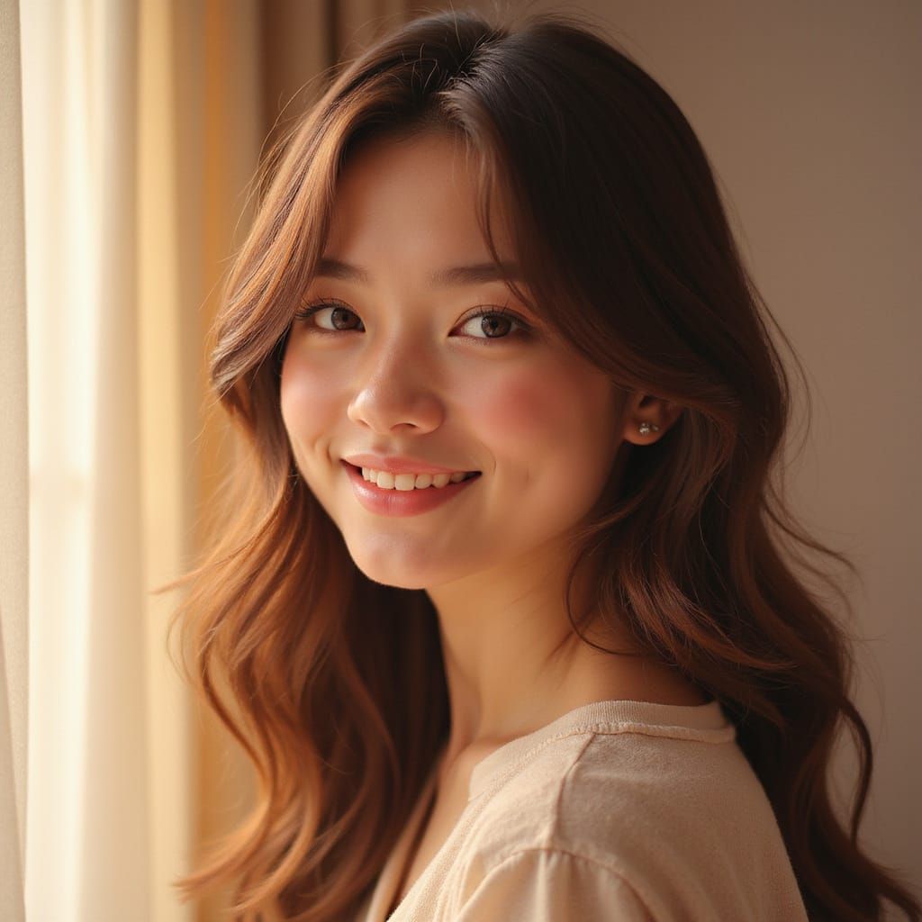 Romantic Digital Portrait of a Young Woman with Gentle Smile