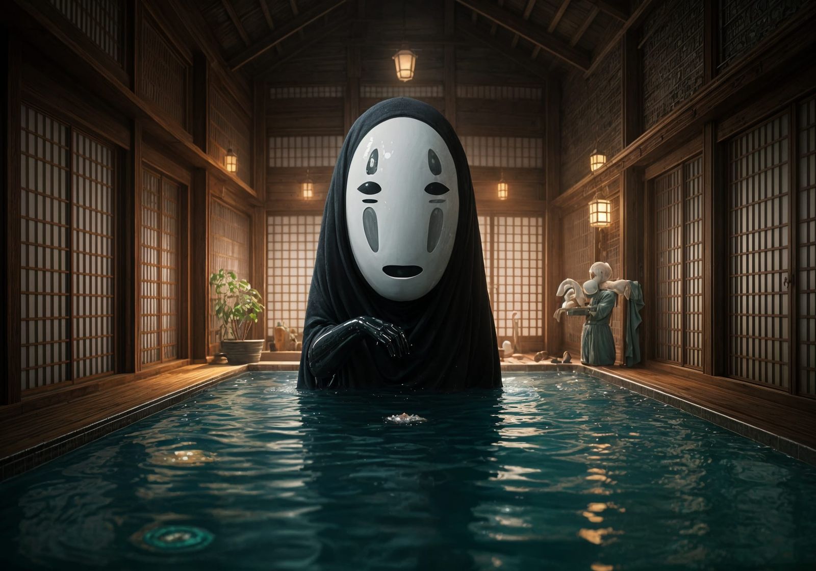 Anime Concept Art of No-Face in Bath House