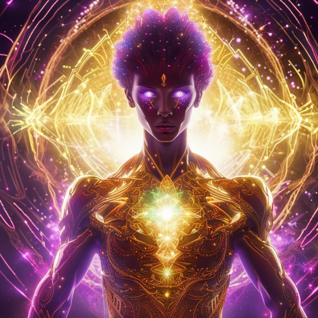 Holographic Human Radiating Light as Digital Painting