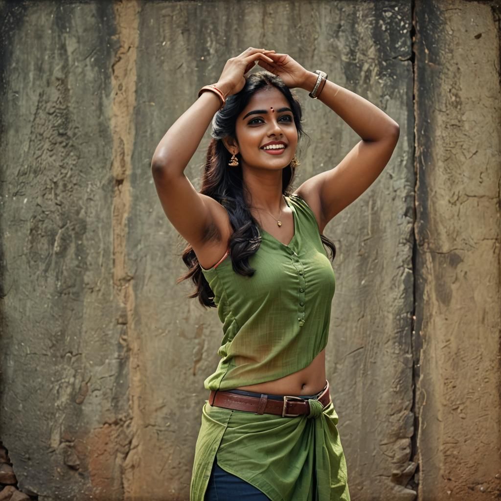 Pretty Telugu Girl in Sleeveless Blouse: Cinematic Still