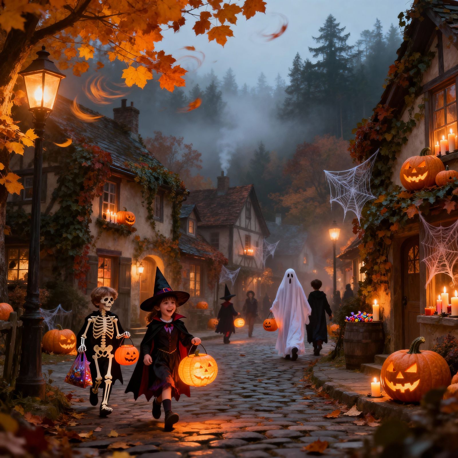 Magical Halloween Evening in a Cozy Village