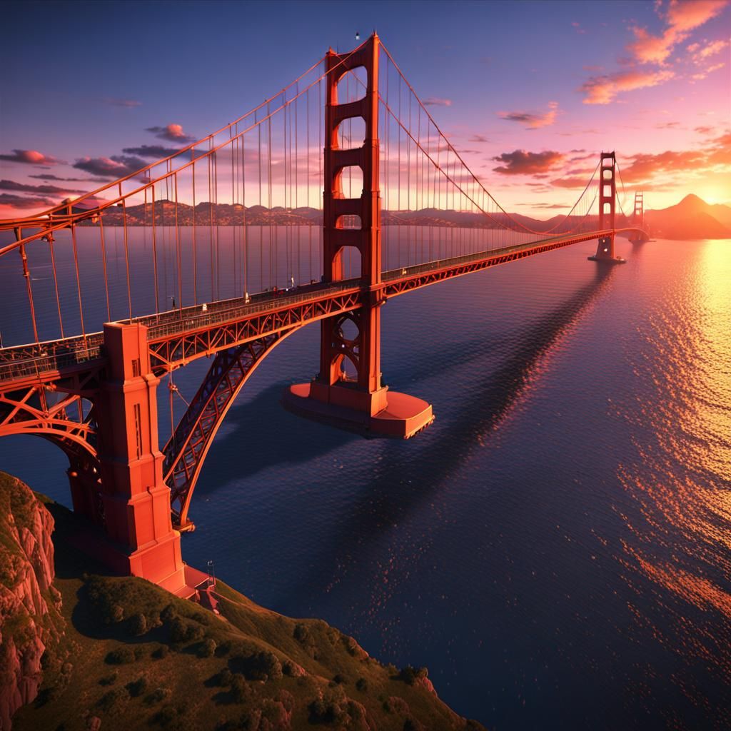 Golden Gate Bridge Sunset: Fantasy Concept Art