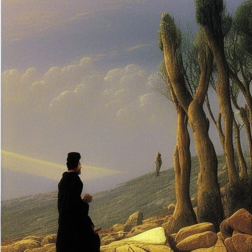 Nightingale Sings in a Romantic Landscape