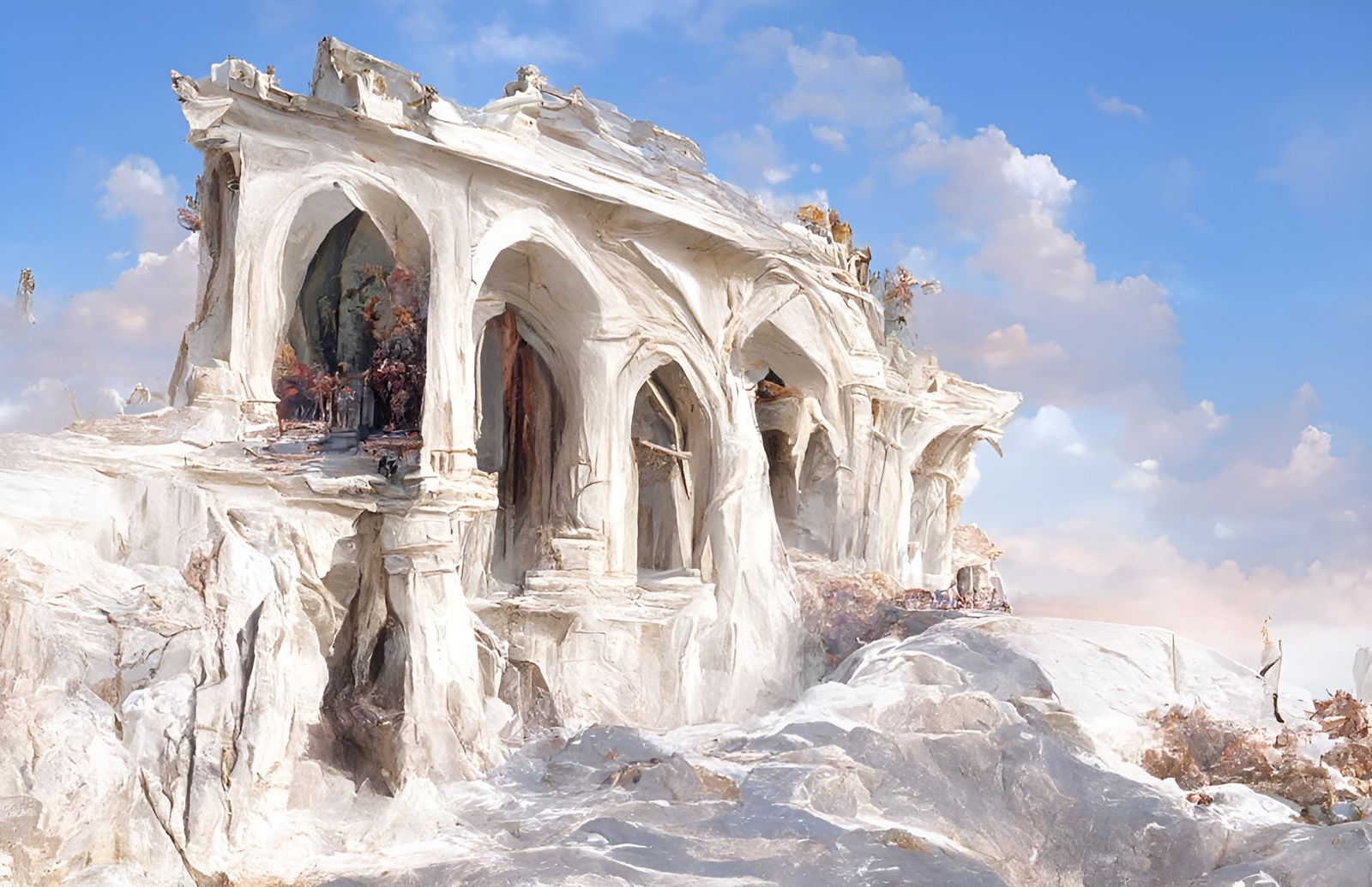 Ivory Castle Ruins Reflected at Night