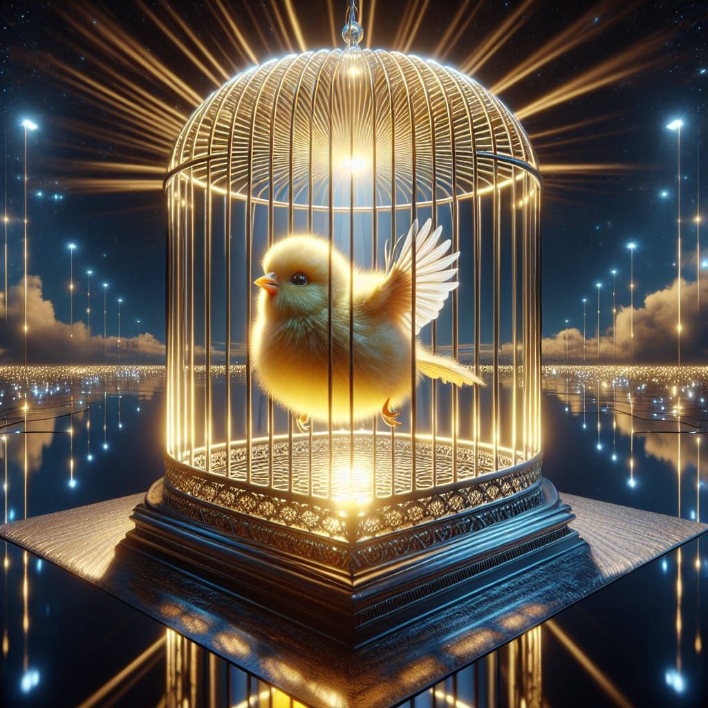 Canary Bird In Golden Cage