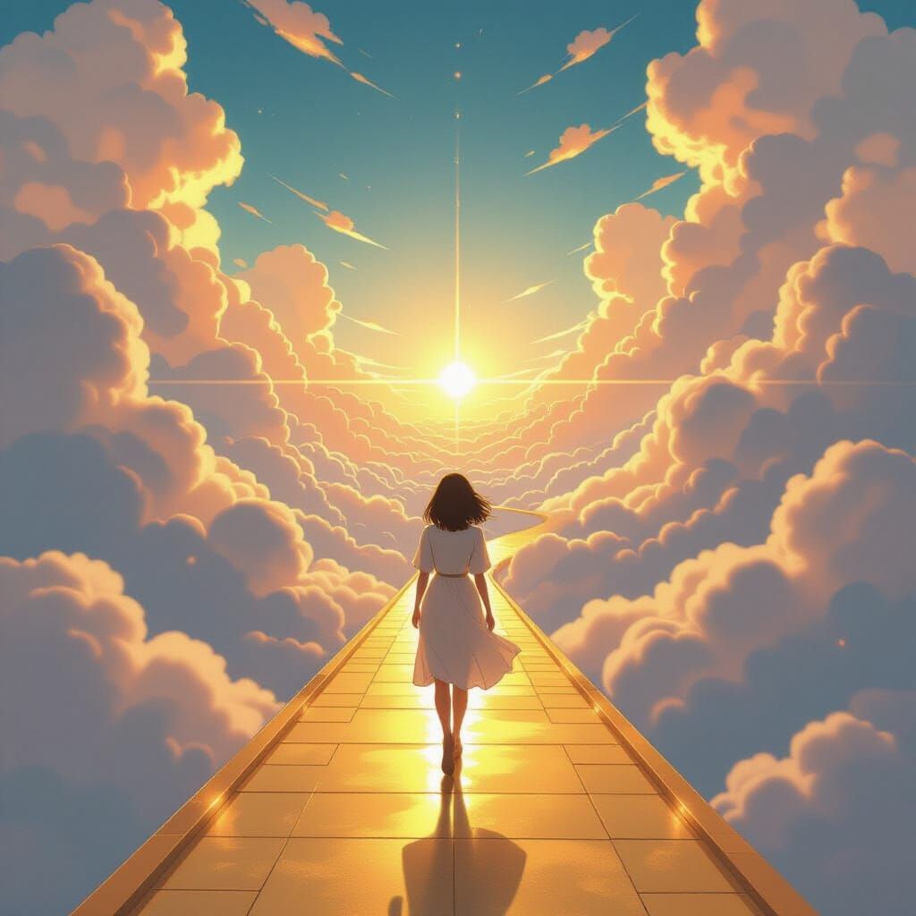 Heavenly Golden Streets in Anime Style