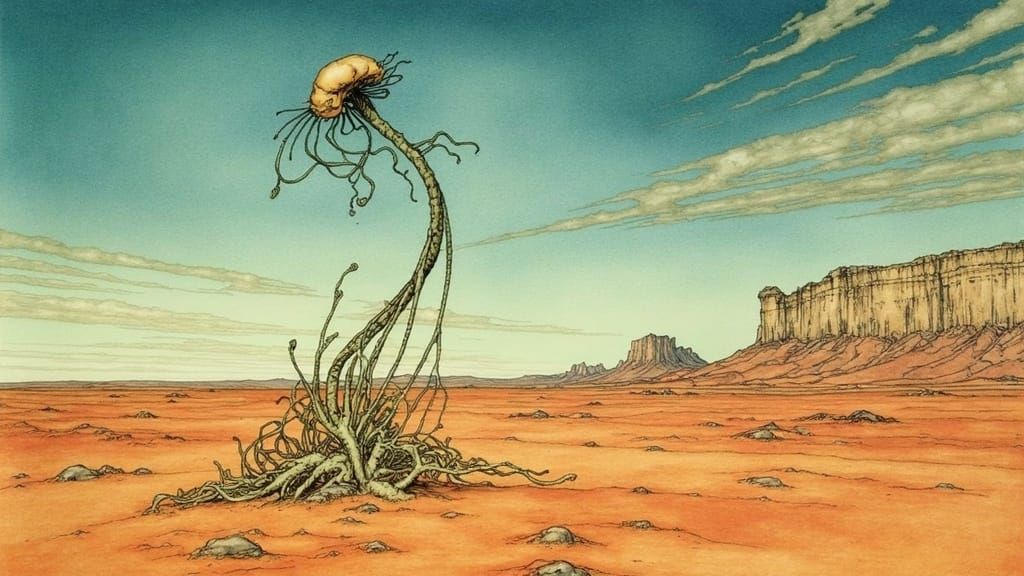 Alien Plant on Desert Tableland, Rackham Illustration