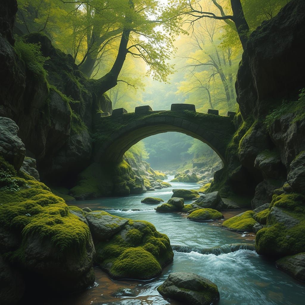 Ancient Rock Bridge in Emerald Forest