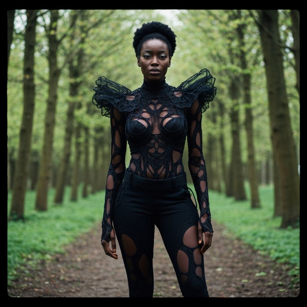Avant-Garde Black Woman in English Ash Forest