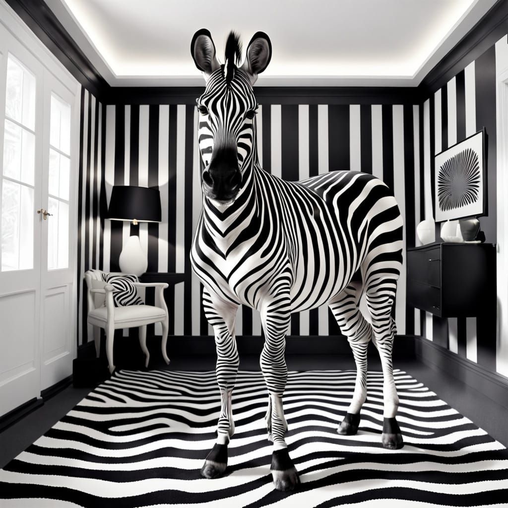 Zebra Disappears into Black and White Striped Space