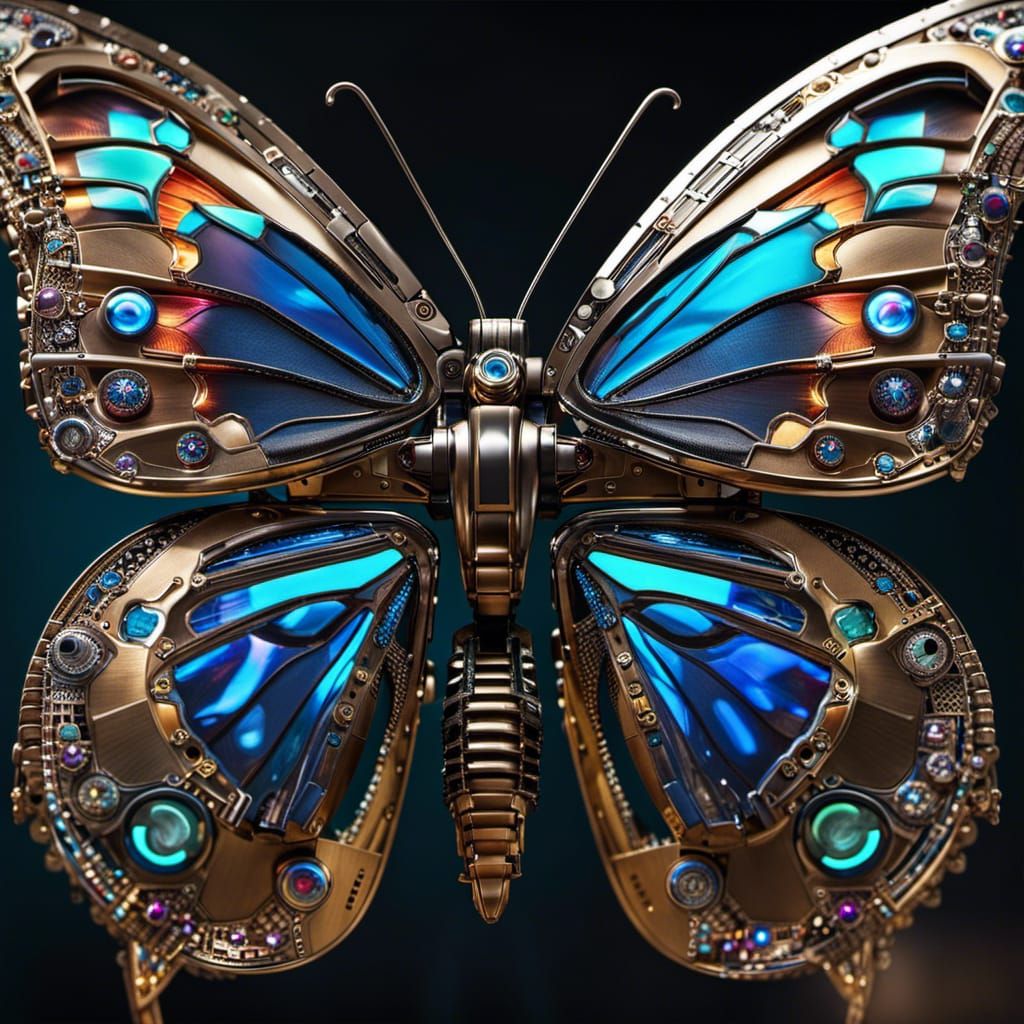 Cyberpunk Robotic Butterfly in Iridescent Detail