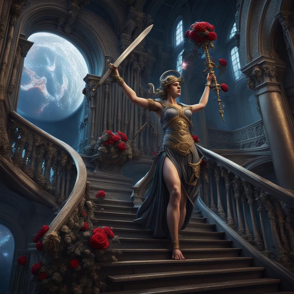 Goddess of Justice in Space, Detailed Matte Painting