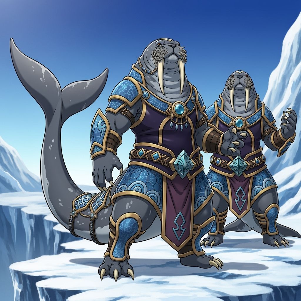 Heroic Sirenian Humanoids in Arctic Landscape