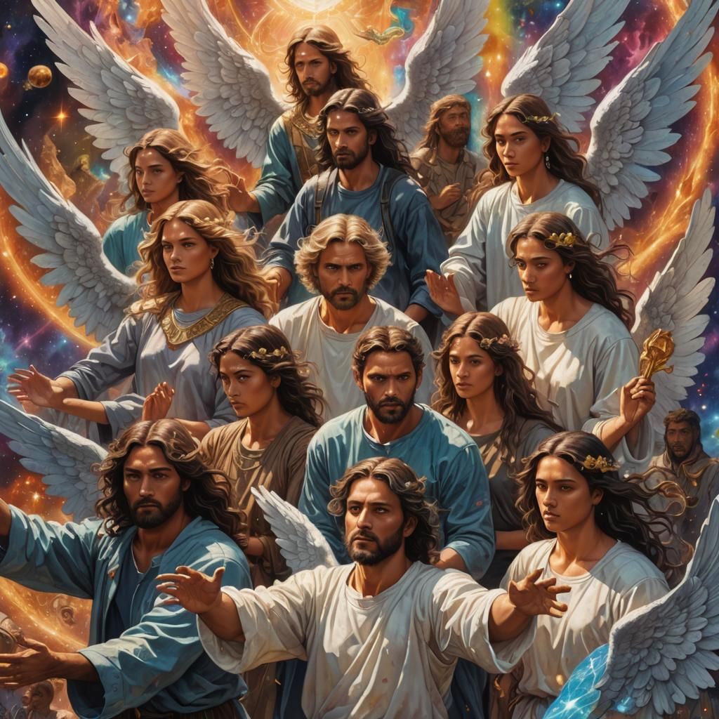 Angels Protecting Outsiders: Cosmic Holographic Illustration