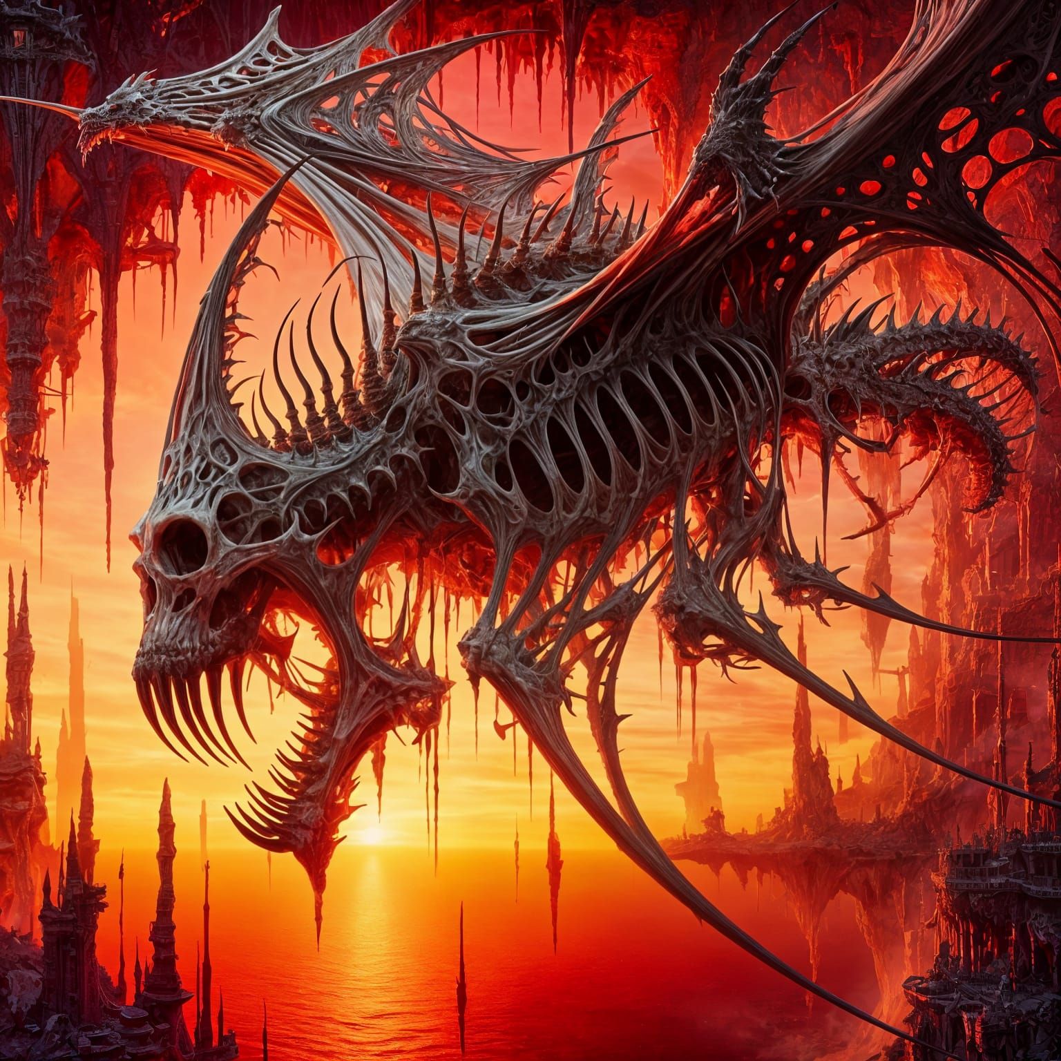 Gigantic Murex Bat in Fantastical Sunset Silhouette