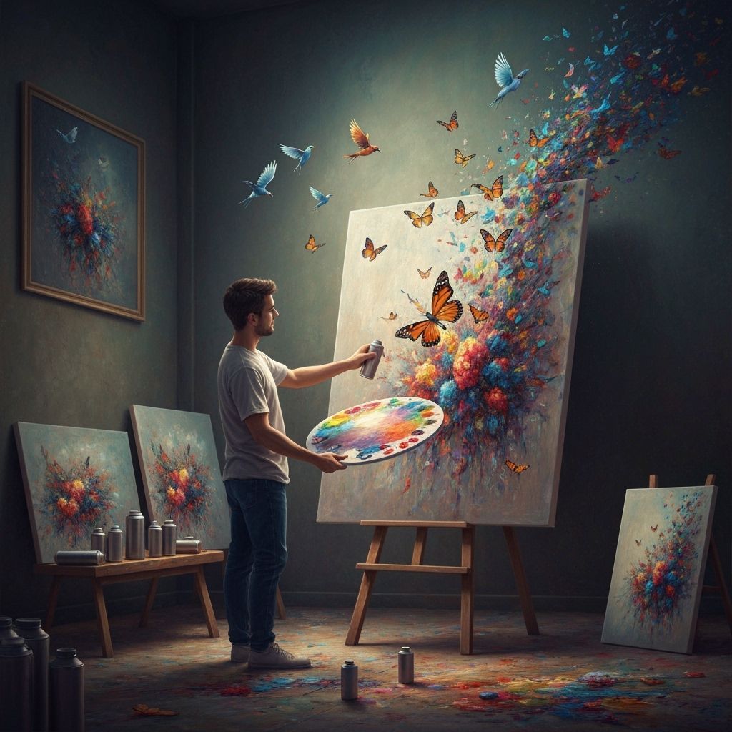 Butterflies Escaping a Painting in a Vibrant Fantasy Scene