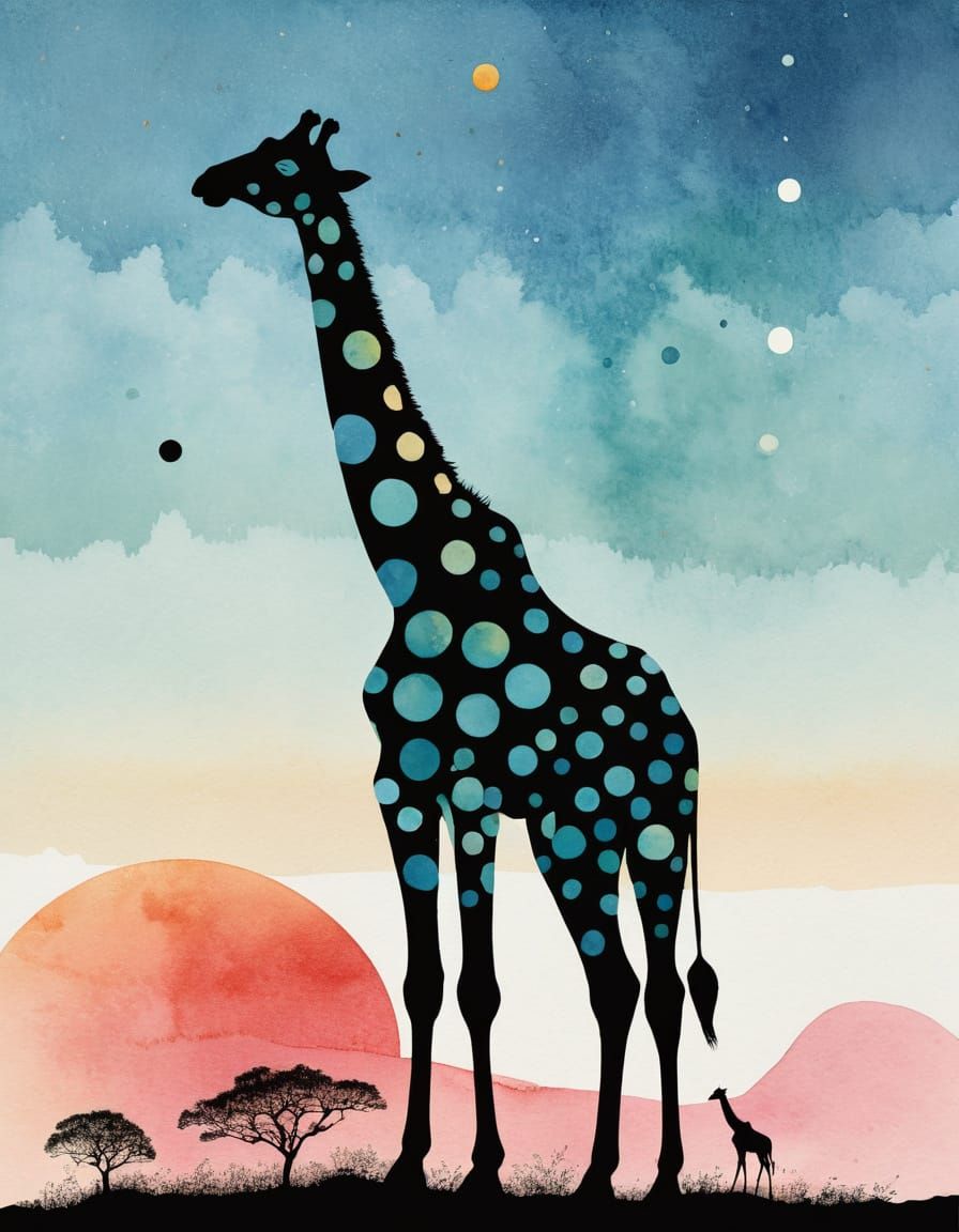 Polka Dot Giraffe Silhouette with Golden Ratio