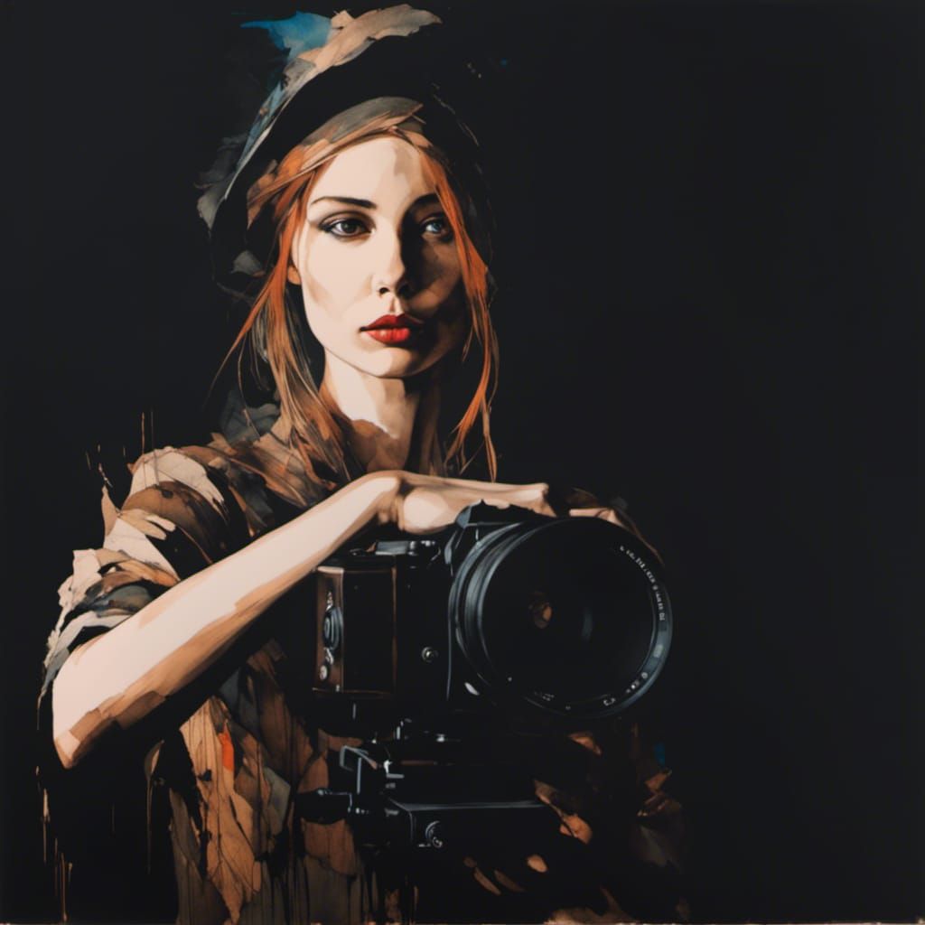 Young Woman with Camera in Woodsplash Style