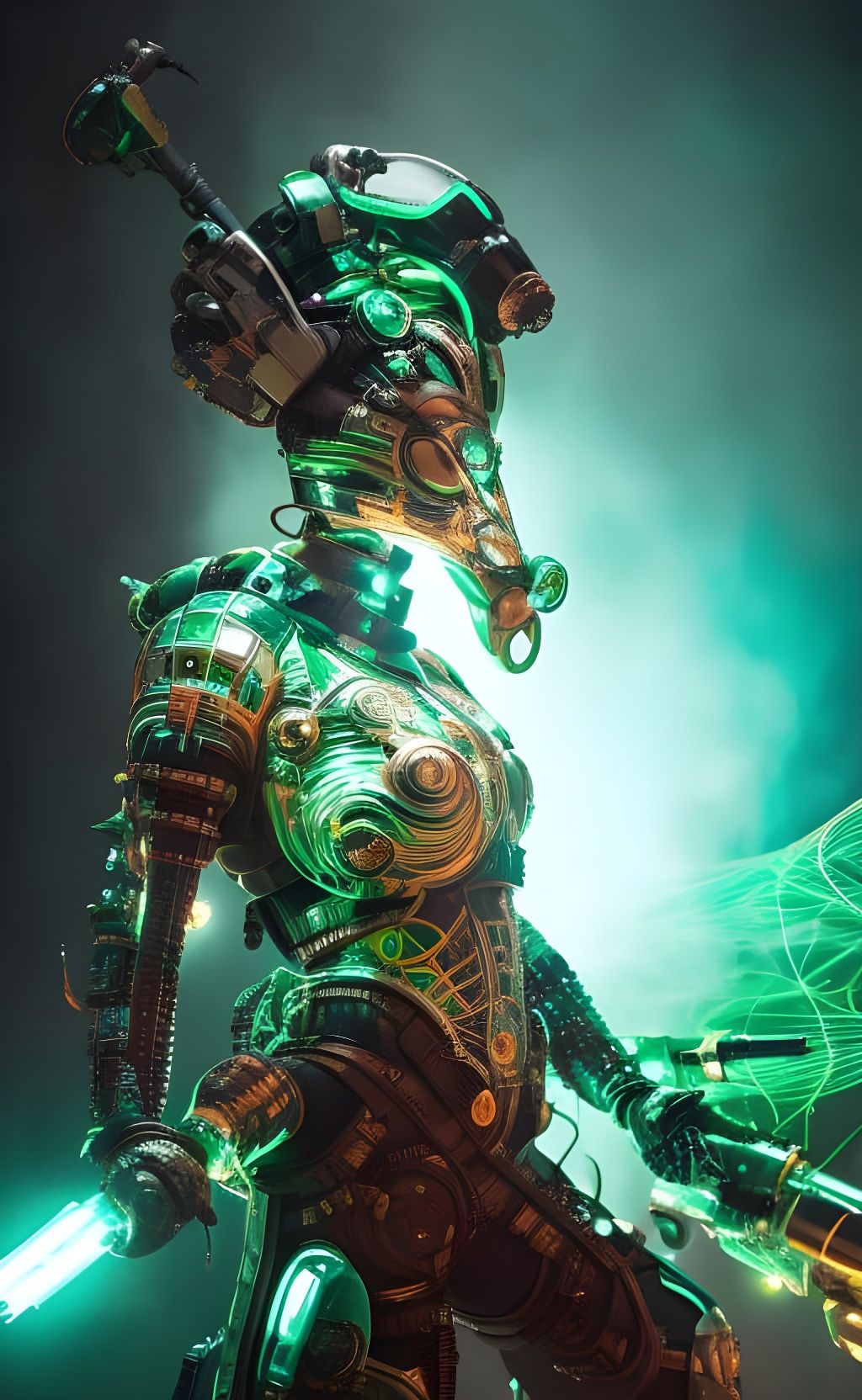 Futuristic Armored Woman with Blaster in Hyperdetailed Digit...