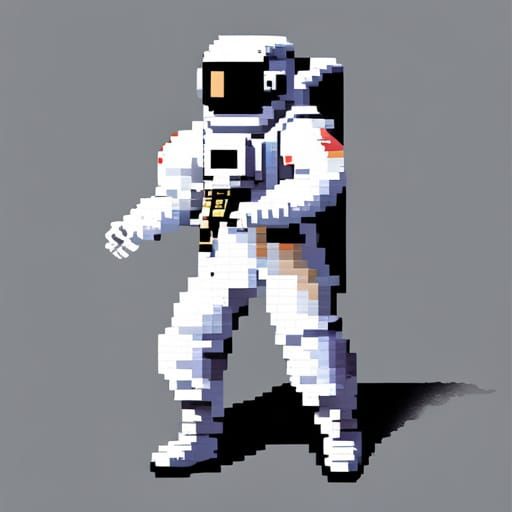 Astronaut Moonwalks on Moon in Pixel Art