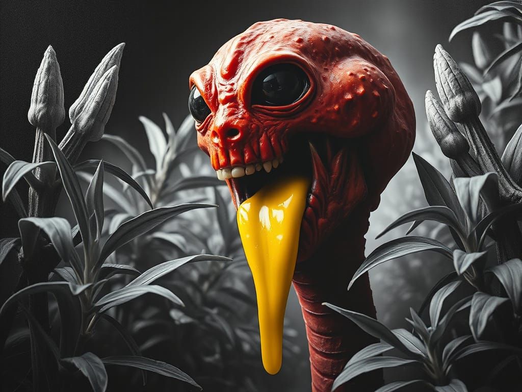 Monochrome Jungle Wall with Emerging Creature