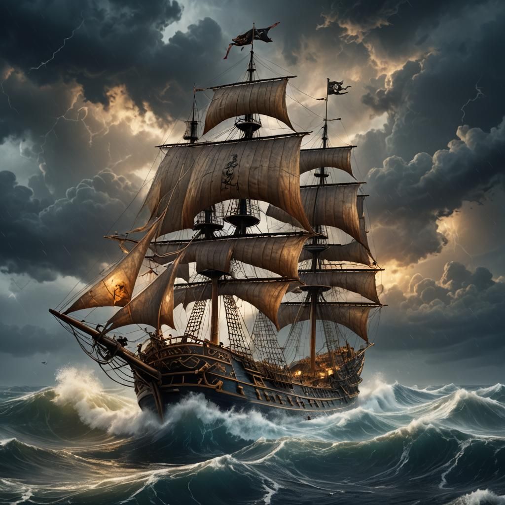 Pirate Ship Storm: Cinematic Concept Art