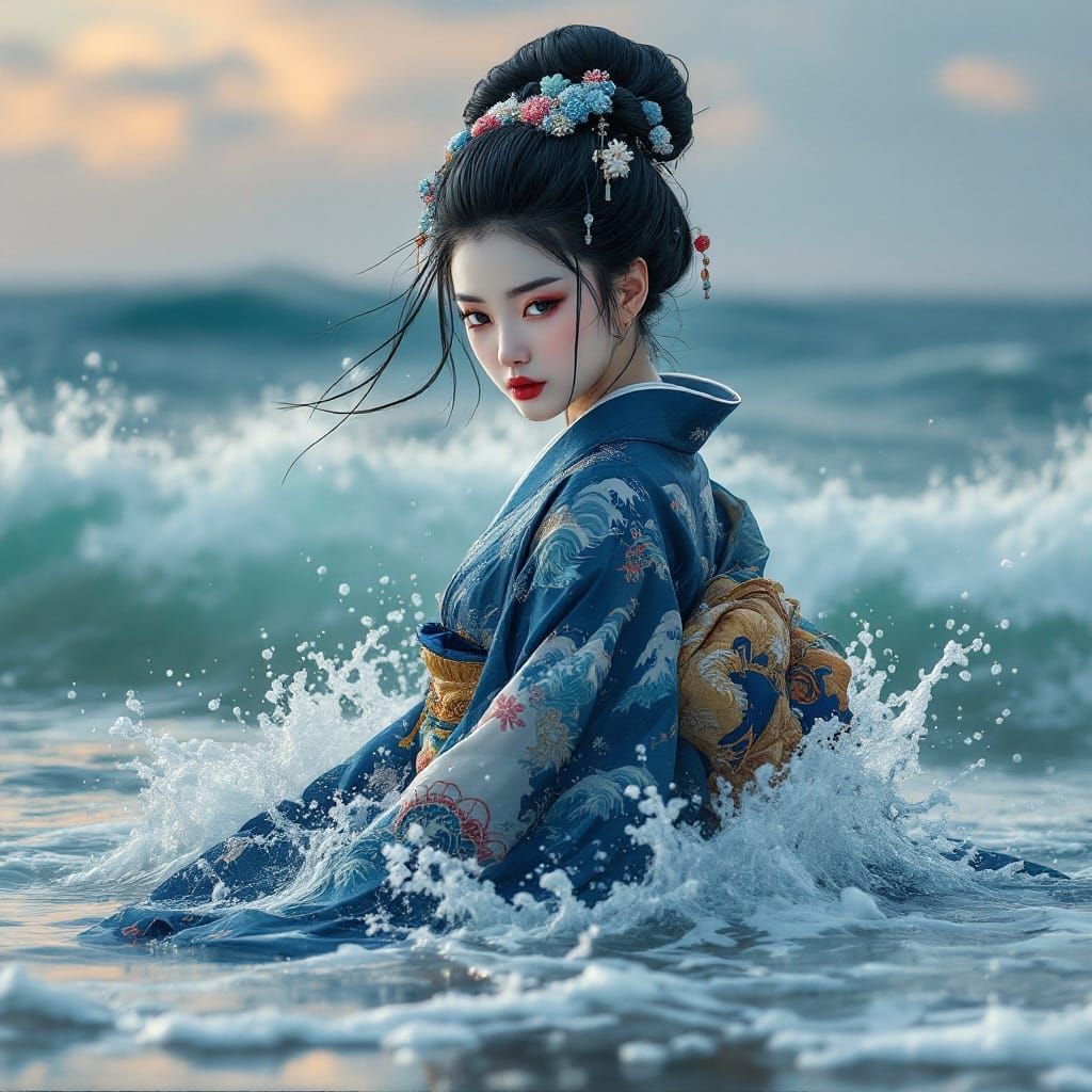 Edo Period Sea Goddess Tamayorihime in Hyperrealistic Japane...
