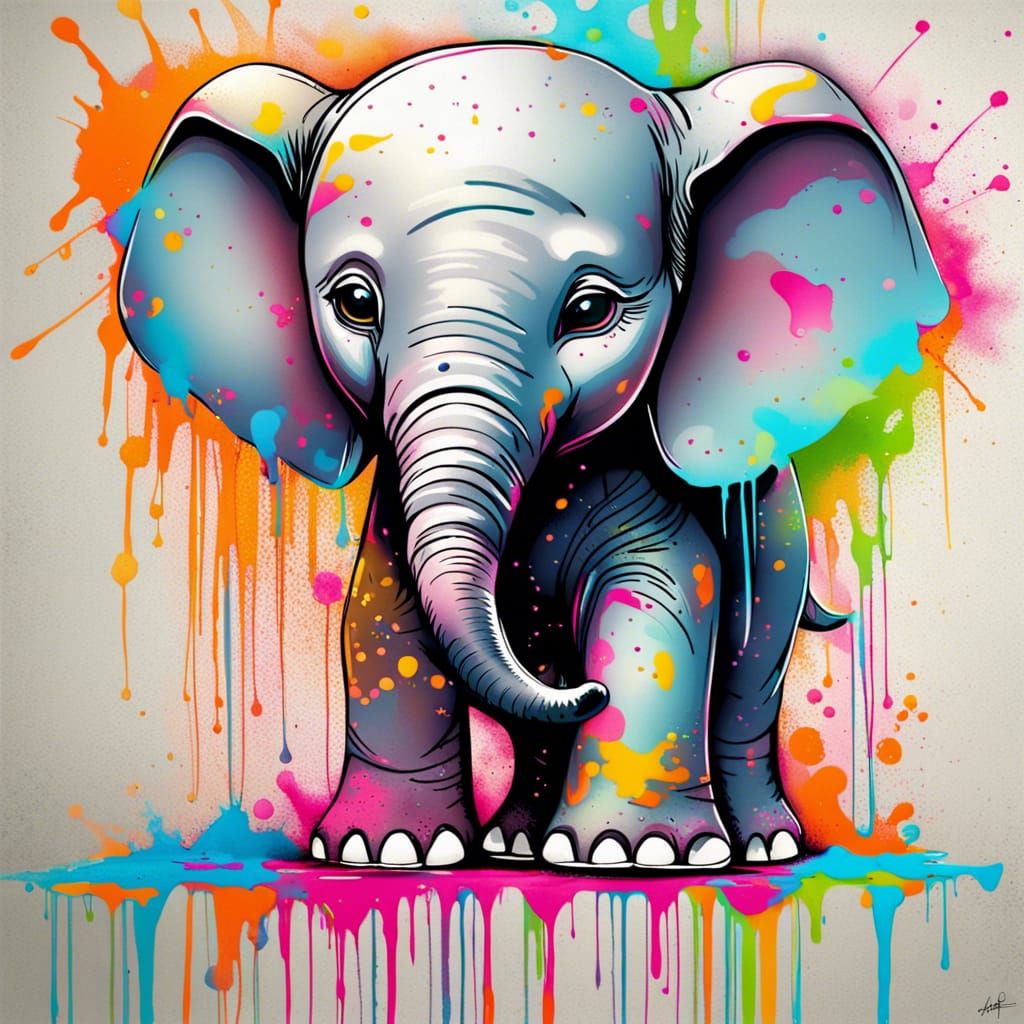 Colorful Baby Elephant Graffiti Art