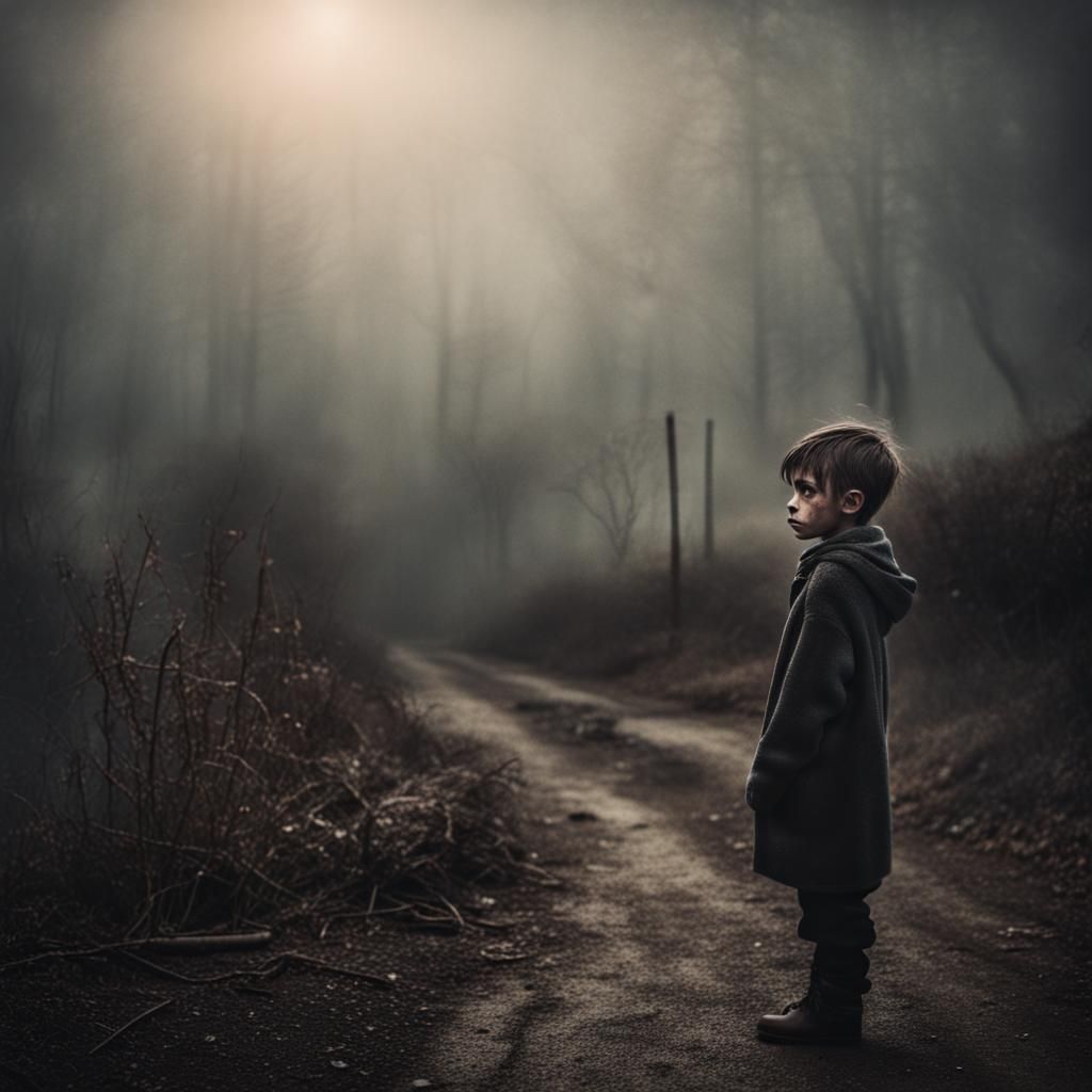 Sad Boy Portrait in Street Photography Style