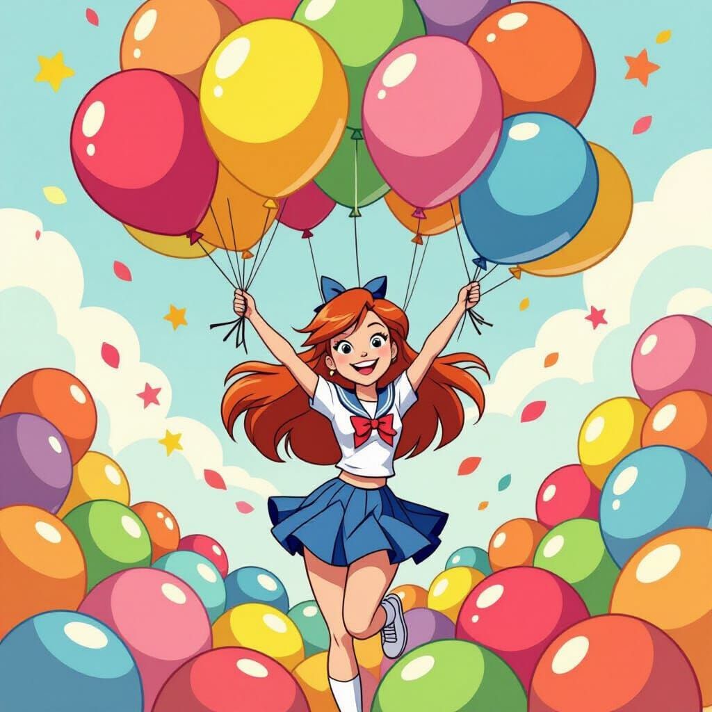 Kim Possible with Birthday Balloons in Animated Style