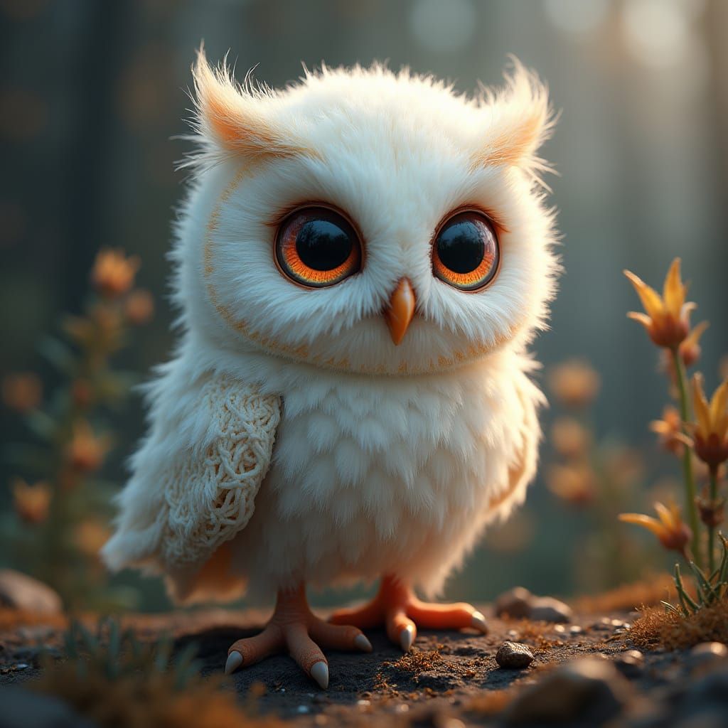 Adorable Fluffy Owl Portrait in Detailed Fantasy Art Style