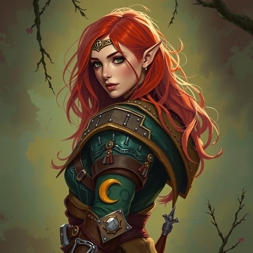 Timeless Half-Elf Warrior in Earthy Green Armor