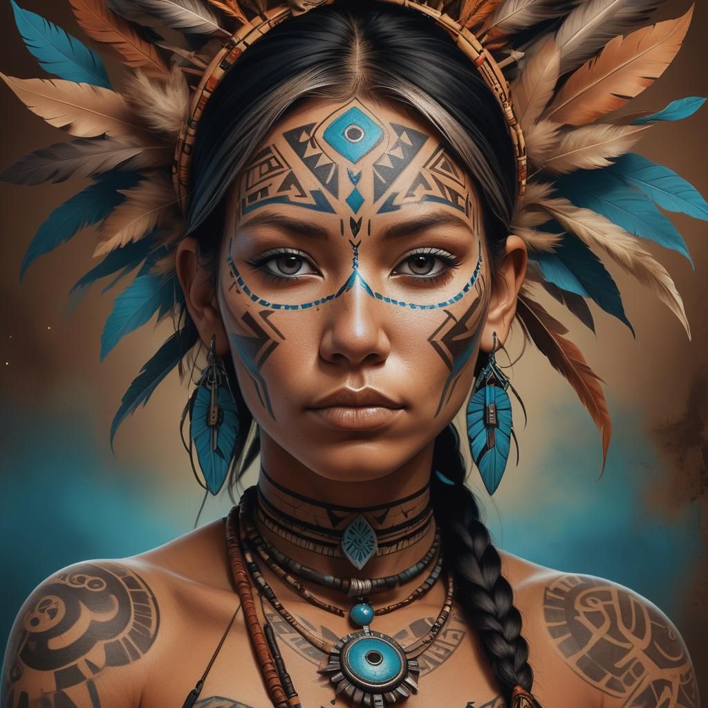 Indigenous Woman Portrait with Traditional Face Tattoo