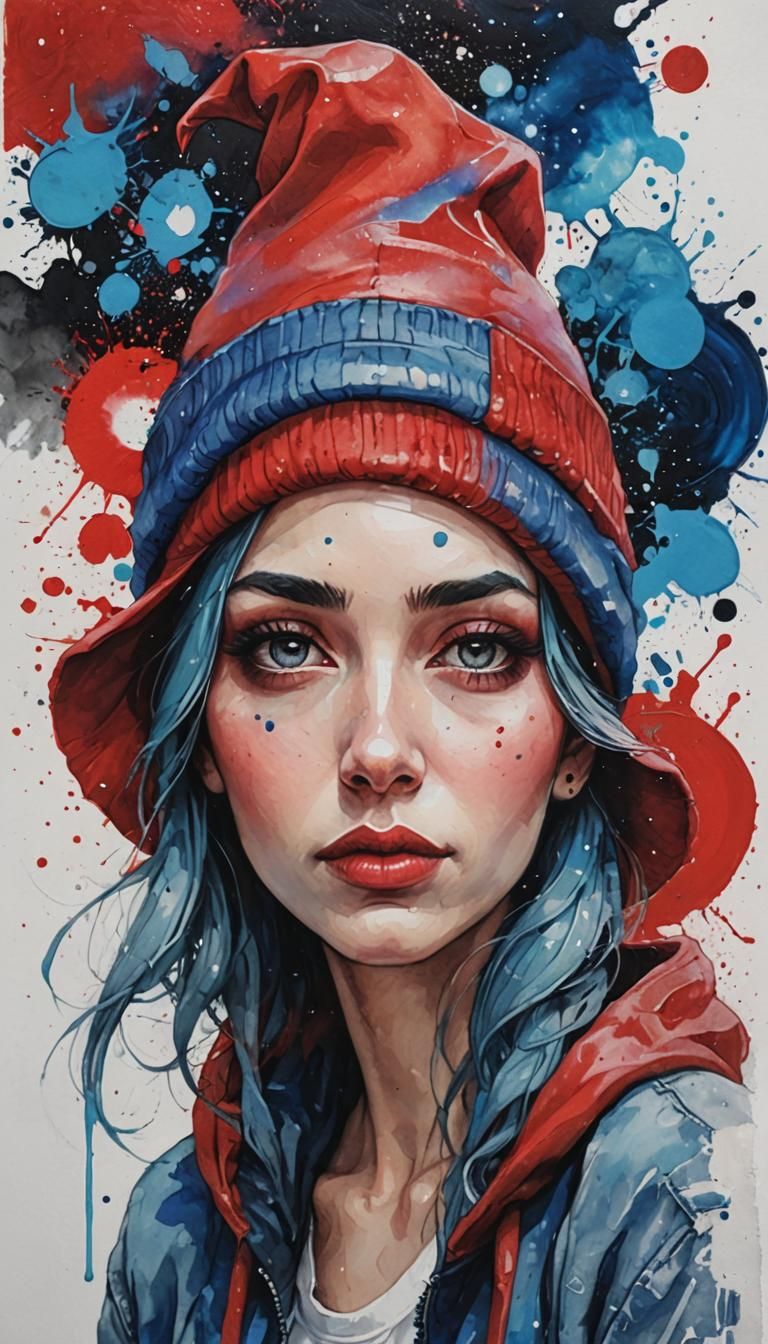Woman in Hat: Digital Art Portrait