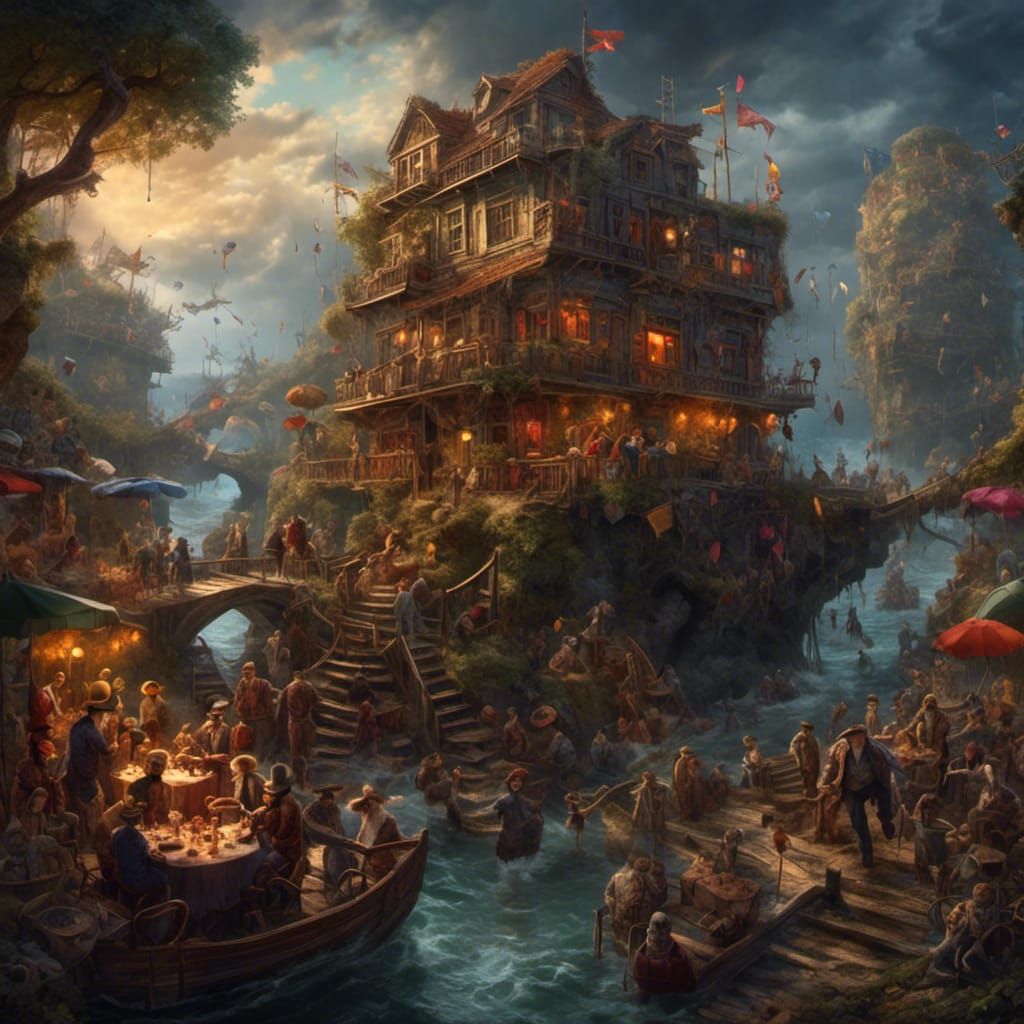 Detailed Matte Painting of a Lively Macabre Celebration