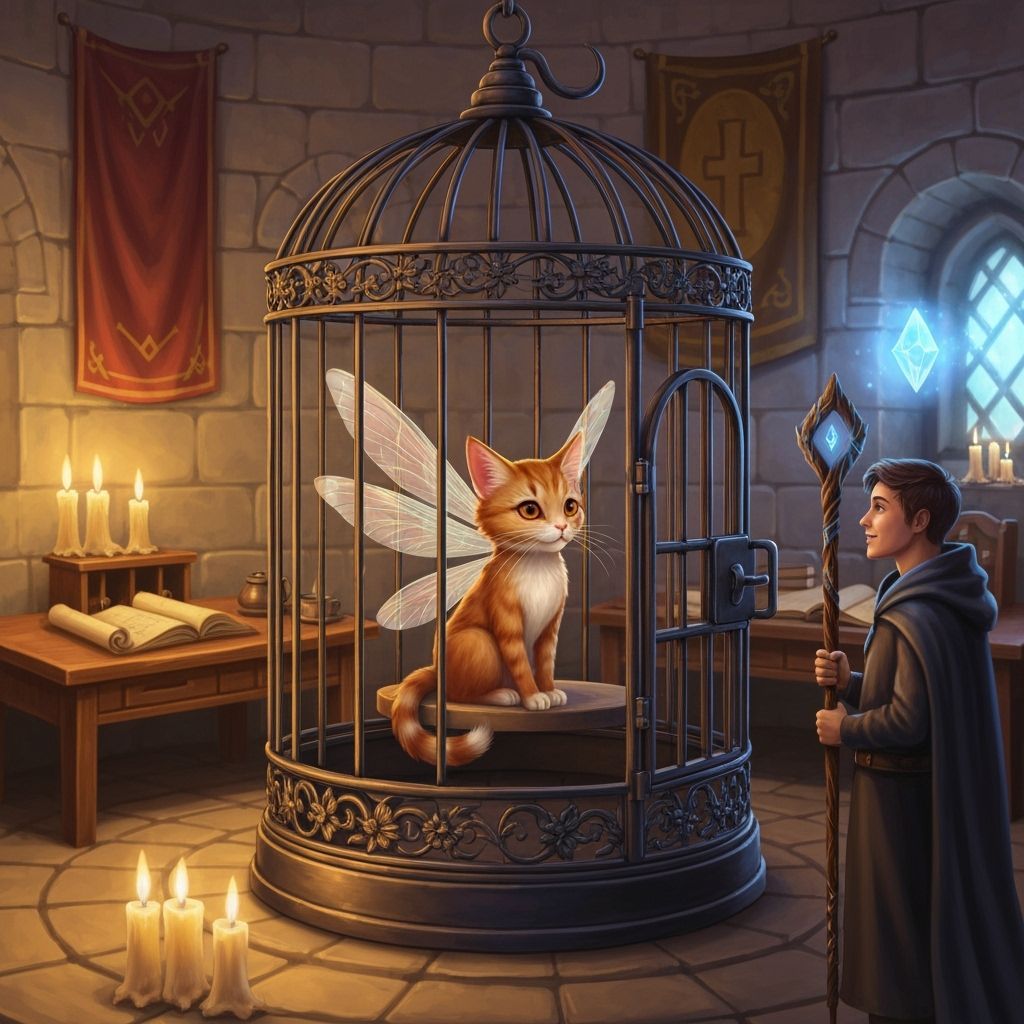 Cat Fairy in Candlelit Tower Chamber