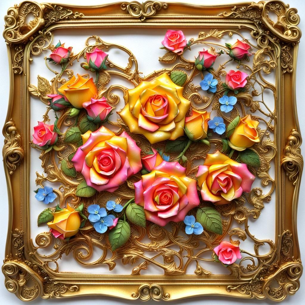 Decoupage Roses with Fairy in Art Nouveau Style