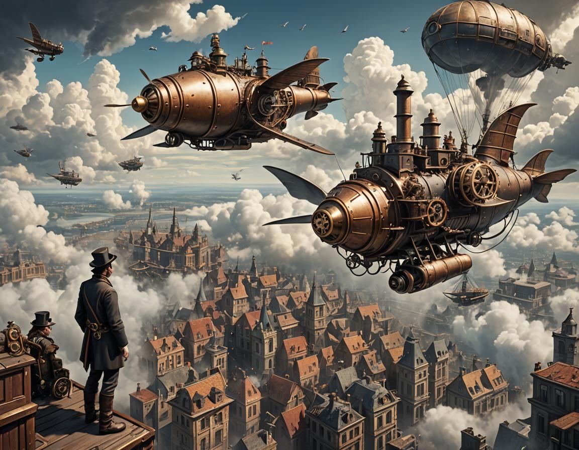 Gulliver's Flying City with Steampunk Engine