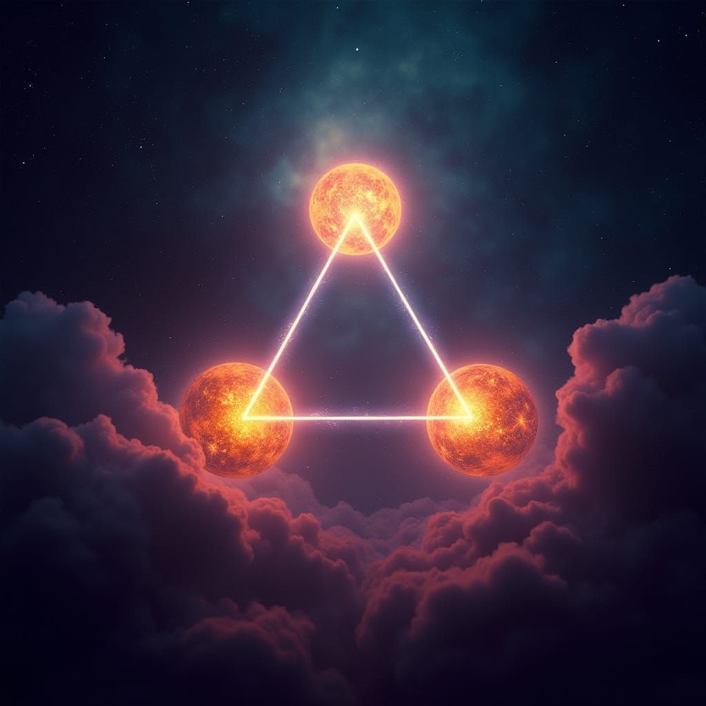 Cosmic Orbs Align in Vibrant, Surrealist Style