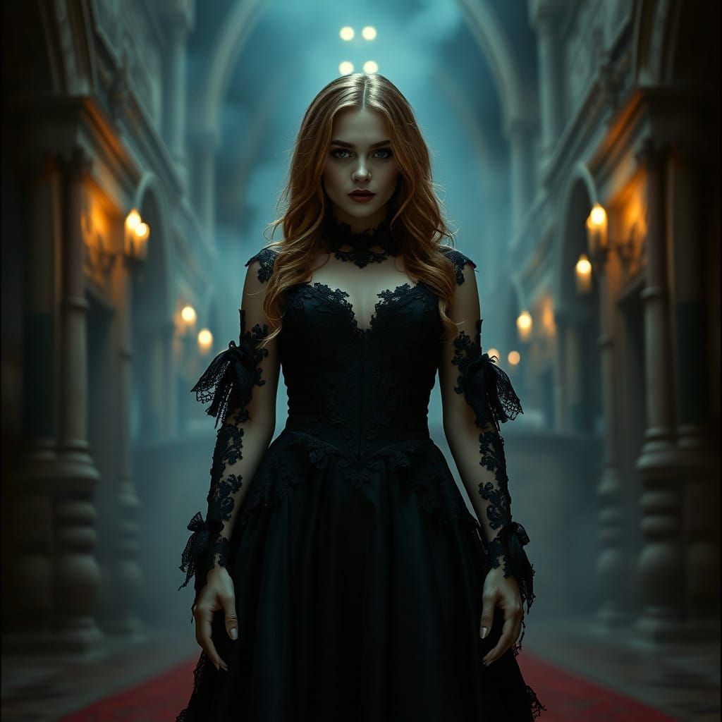 Vampire Jennette McCurdy in Gothic Castle, EC Comic Style