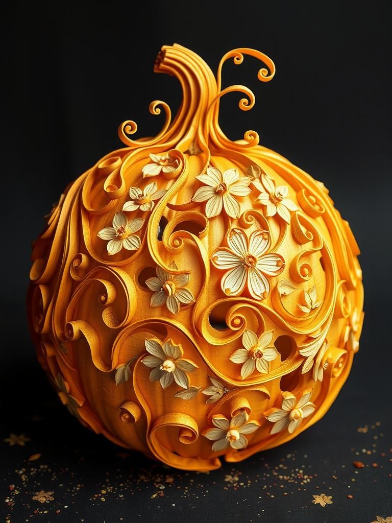 Ornate Quilled Pumpkin with Floral Vines