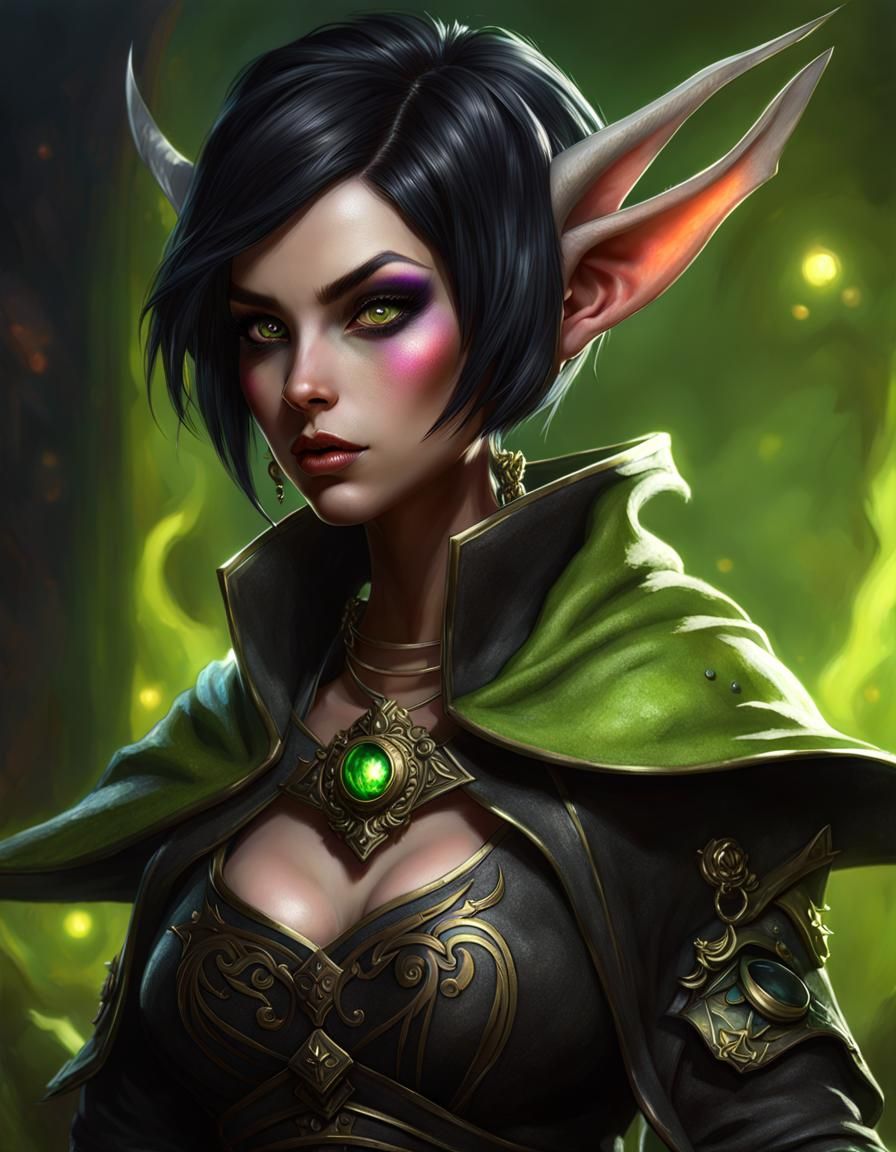 Green Goblin Girl Portrait in Digital Graffiti Art