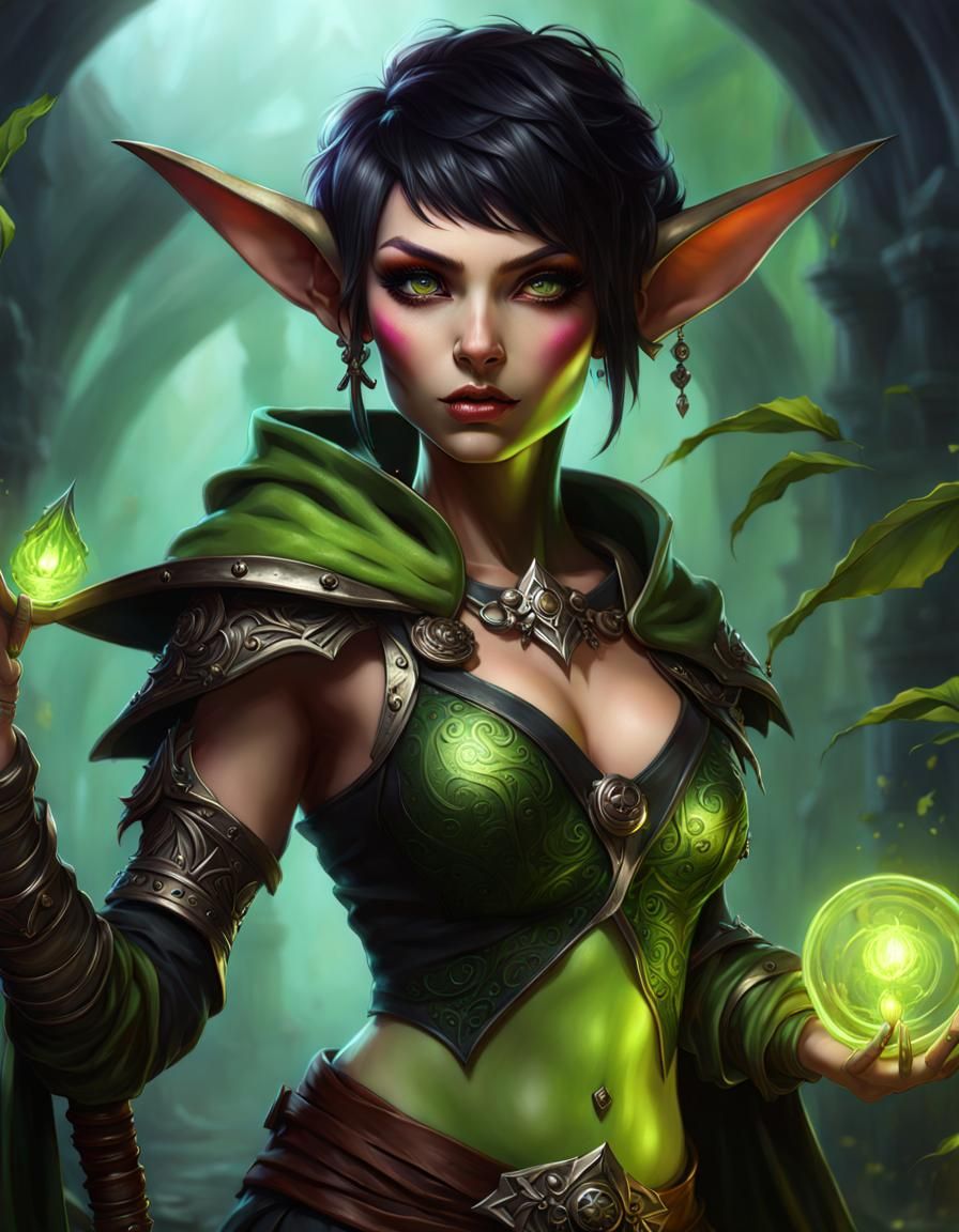 Alluring Goblin Girl Mage in Graffiti Art Style